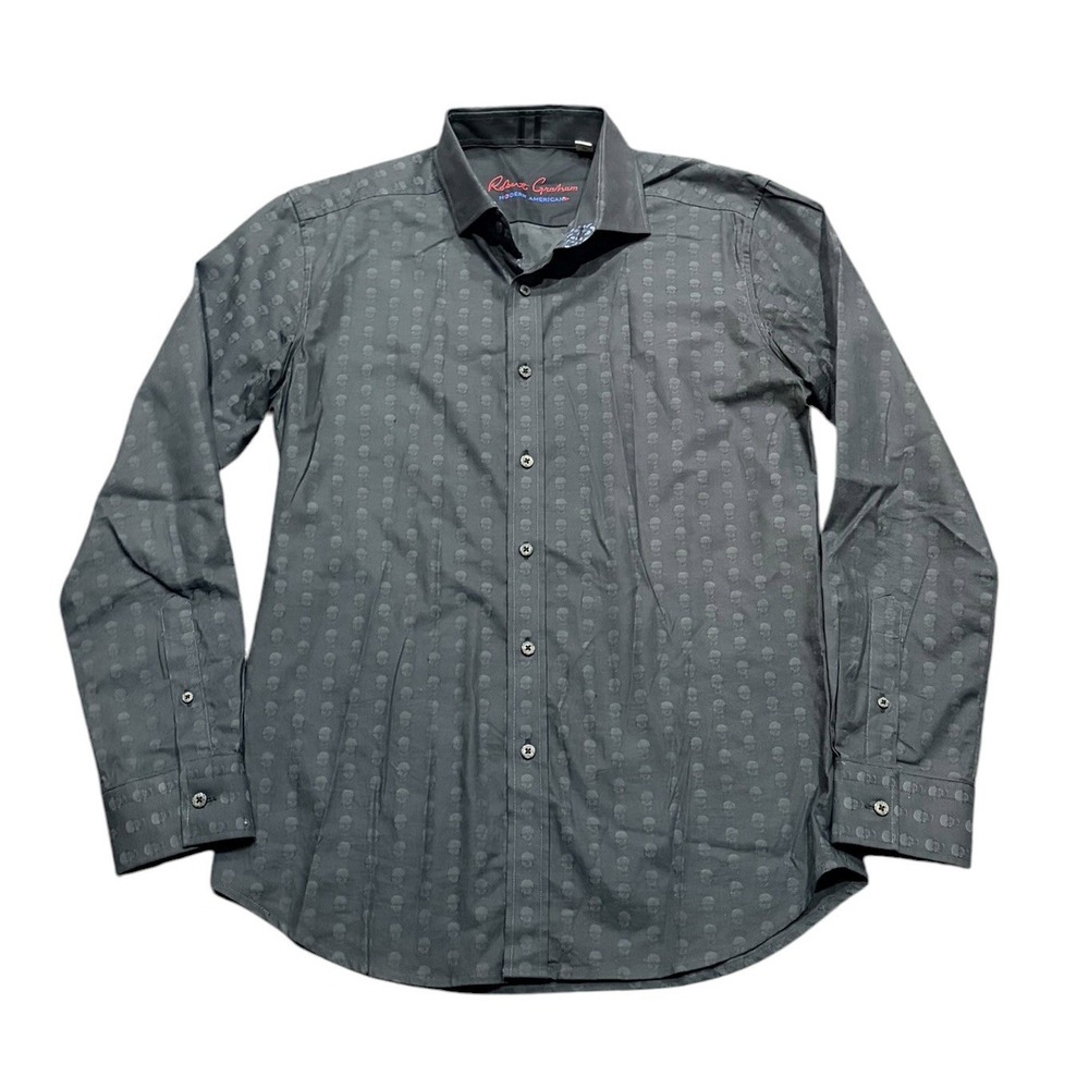 Robert Graham L/S Button Front Shirt Men's M All Over Skull Print Black/Gray